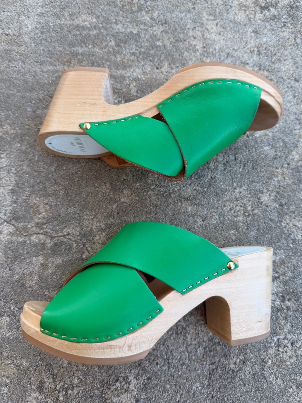 Sabot YouYou Green Leather Mules Clogs Designer Platform Heels Women’s EU 36 - Picture 2 of 16